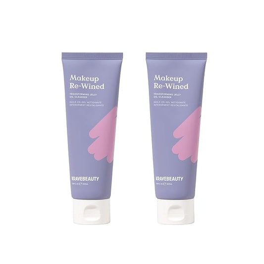 KraveBeauty Makeup Re-Wined Jelly Oil Cleanser Duo – K-Beauty Transforming Daily Cleanser, Removes Makeup & Impurities, Vegan & Cruelty-Free, 3.38 fl oz x2