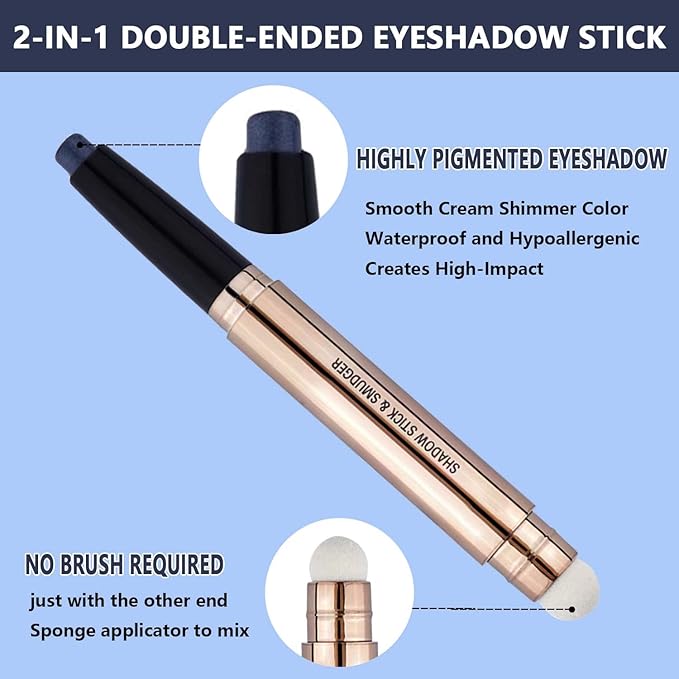 Eyeshadow stick and Makeup Brush Smooth Cream Shimmer Pencil Long Lasting Waterproof Buildable Eye Shadow Hypoallergenic Highlighter Multi-Dimensional eyes Look Glitter Primer Palette
