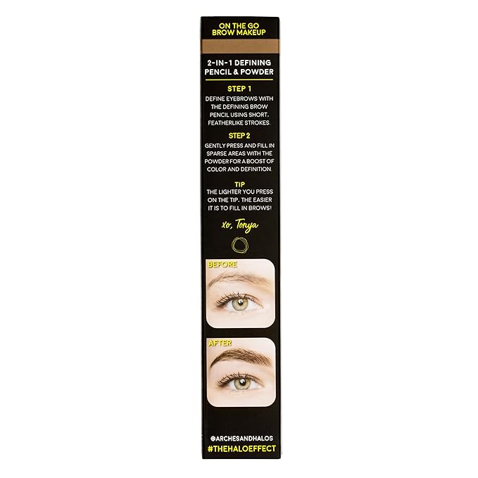Arches & Halos 2-In-1 Defining Eyebrow Pencil And Powder - Shapes And Fills In Sparse Brows For Natural Look - Soft Textured Powder Formula - Dual Ended With Spoolie Brush - Sunny Blonde - 0.017 Oz