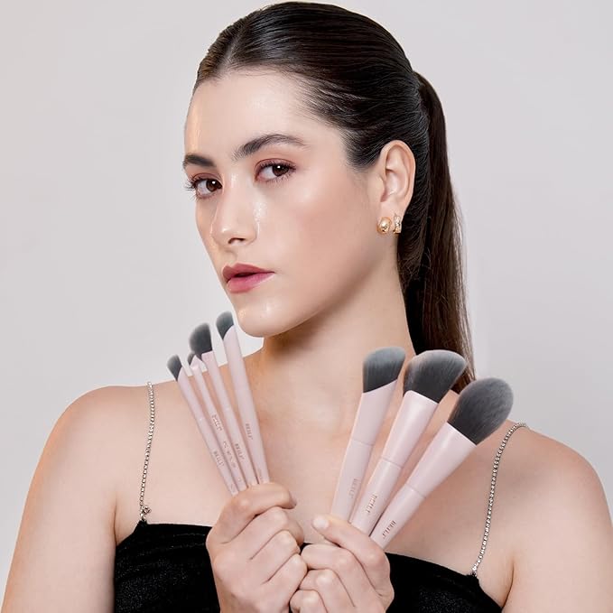 BEILI Makeup Brush Set,White Makeup Brush Set, 12 Vegan Makeup Brushes for Powder Foundation, Concealer, Eyebrows, Eyeshadow, Contour, Eyeliner, Blender Eye Brush (Pink)