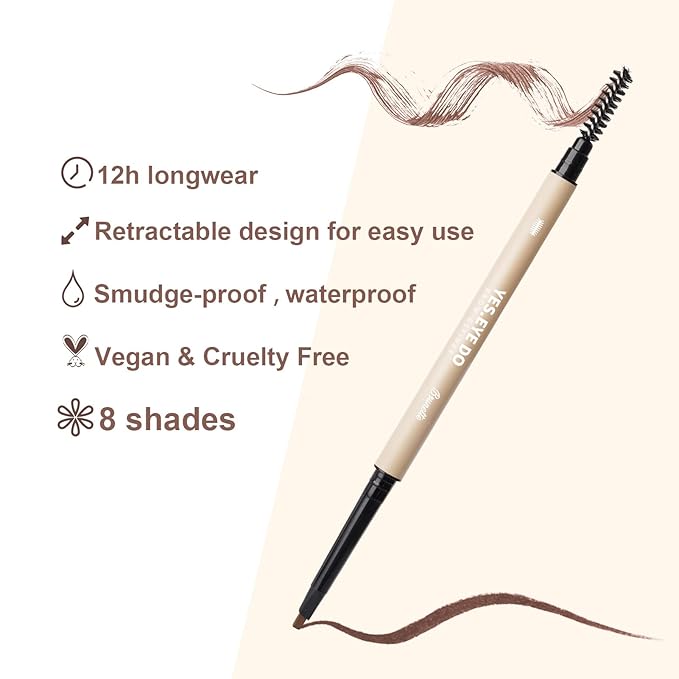 Black Eyebrow Pencil, Micro Eyebrow Pen Black for Natural Hairlike Strokes, Ultra Precise Automatic Brow Definer Pencil, Sweatproof & All Day Wear, YES.EYE DO