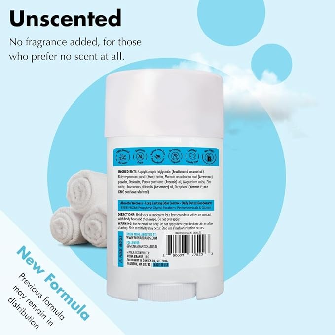 MONA BRANDS All Natural Deodorant For Women & Men | For Sensitive Skin | No Aluminum or Baking Soda | (UNSCENTED 1.76 Oz)