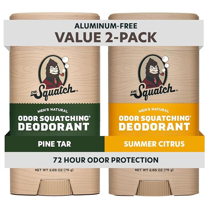Dr. Squatch Natural Deodorant for Men - Odor-Squatching Aluminum Free - Pine Tar & Summer Citrus (2.65 oz, 2-Pack)