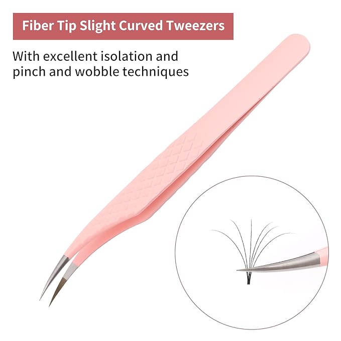Pink Dolphin-shaped Eyelash Tweezers for Extensions - Curved, Fine, Angled