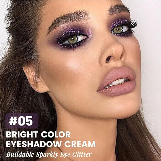 Dark Purple Cream Glitter Shimmer Metallic Eyeshadow Palette Makeup, Natural Single Mini Instant Holographic Eyeshadow For Women, Sombras Crema Para Ojos, Talc, Paraben & Cruelty Free