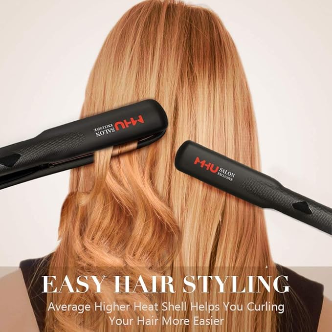 Professional Dual Voltage Hair Straightener 1.25" Keratin Ceramic Flat Iron Fast Heat Up for Home Use Iron Wide Plate Adjust Temperatures Auto Shut Off, Black