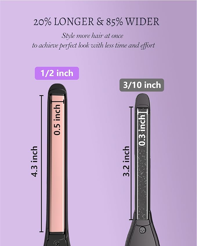 DSHOW 1/2" Flat Iron, Small Flat Iron Hair Straightener for Short Hair, Tourmaline Ceramic Mini Travel Hair Straightener with a Pouch, 6 Temperature, Dual Voltage (Purple)