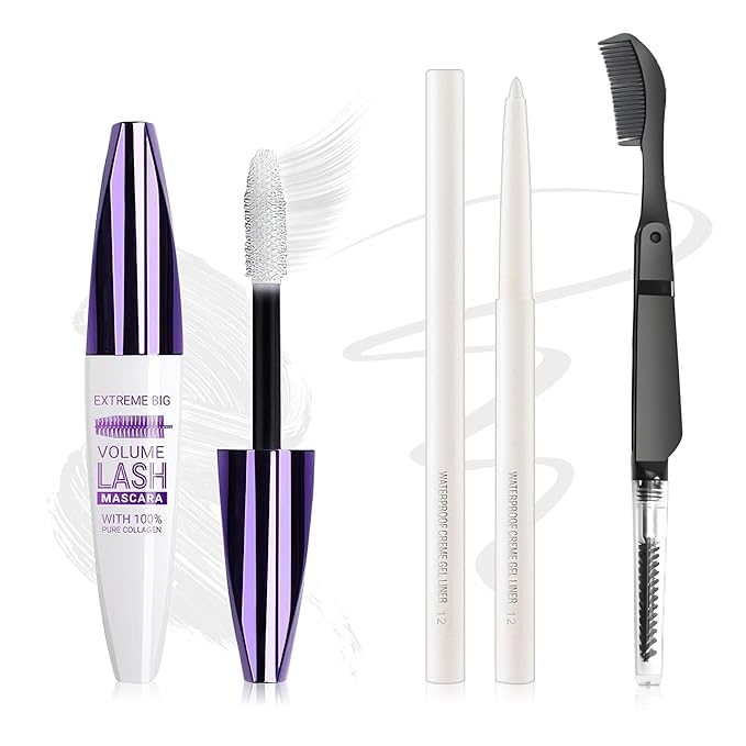 White Mascara and Eyeliner Set,5D Colored Mascara Volume and Length Waterproof,Natural Curling rimel de pestañas,Suitable for Women Eye Makeup