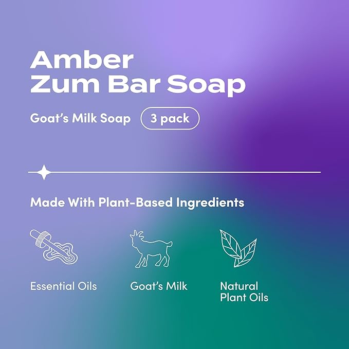 Zum Indigo Wild Goat's Milk Soap Bar - Bar Soap for Hands & Body Made with Essential Oils - 3 oz - Amber (3 Pack)