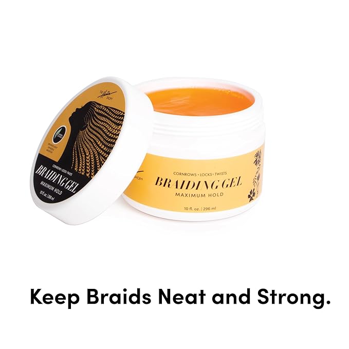The Hair Shop Braiding Gel, Maximum Extreme Hold to Smooth & Tame Frizz, Made w/Herbal Leaf Extract for No Flakes or Drying, Adds Shine & Holds Braids, Locks, Cornrows, & Twists (10 fl oz)