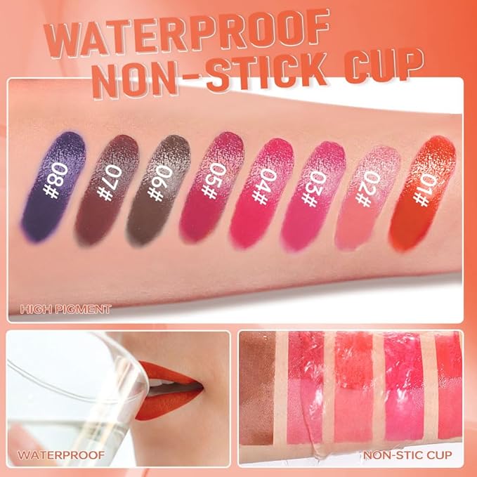 2Pcs Peel Off Lip Gloss Tattoo and Lip Oil 2-in-1, Lip Stain Peel Off Masque - Peel Off Lip Tint ,Long Lasting Waterproof Transfer-proof Lip Mask Lip Gloss Peel Off Lip Liner,Stay Lip Makeup 05#+08#