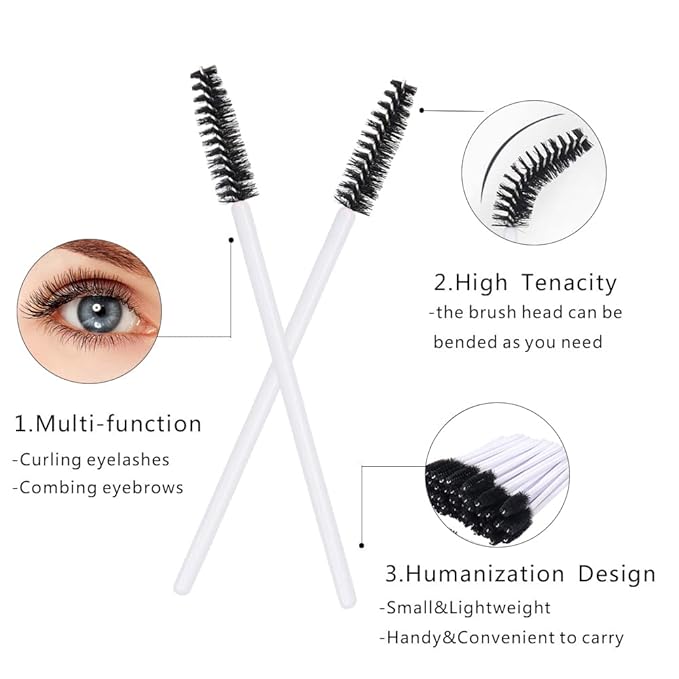 300 Pack Eyelash Mascara Wands Disposable Lash Brushes for Extensions Makeup Brush Applicators Tool Kit, White/Black