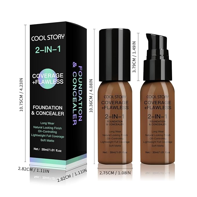 2-in-1 Foundation and Concealer Long Wear Natural Matte Finish Lightweight Coverage (Cappuccino)