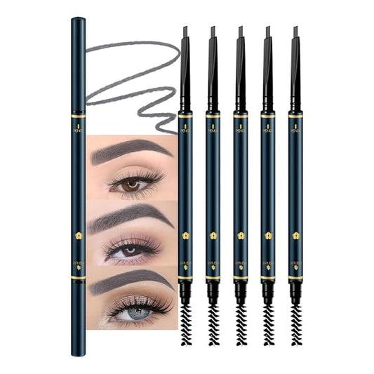 5 PCS Waterproof Professional Makeup Micro Brow Pencil,Brow Kit with Eyebrow Brush,Ultra-Fine Mechanical Pencil,Eyebrow Pencils for Women, (C04#Grey, 5Pcs)