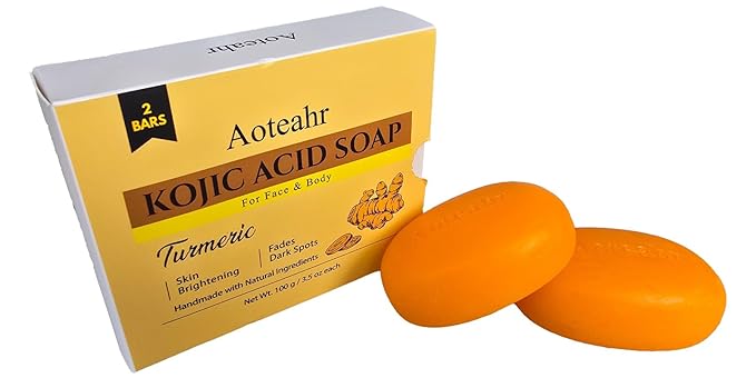 Kojic Acid Soap with Turmeric for Face & Body, Gentle Brightening Cleansing Bar, 3.5 oz Each, 2-Pack