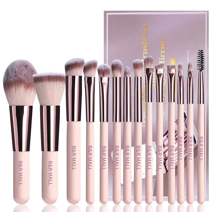 B&R MALL Premium Makeup Brush Set with LED Mirror – Supper soft Brushes for Flawless Foundation, Concealer, Eyeshadow & More | Lightweight, Versatile, Perfect for On-the-Go Touch-Ups (Champagne Gold)