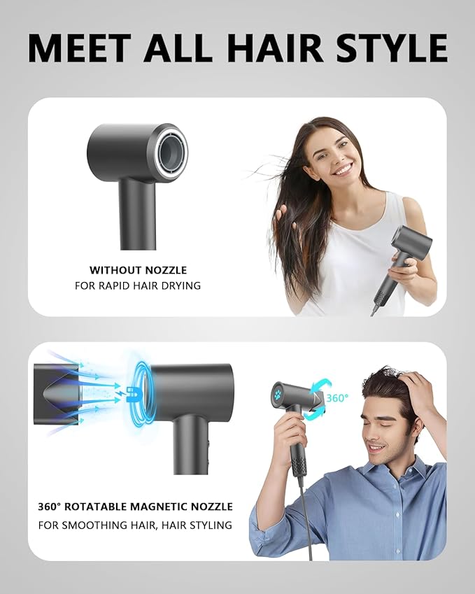MORECOO Hair Dryer, High-Speed Travel Blow Dryer for Fast Drying, Professional 200 Millions Ionic Hair Dryers for Women with 4 Temp & 2 Speed Mode, Low Noise Compact Hair Dryer for Men with ALCI Plug