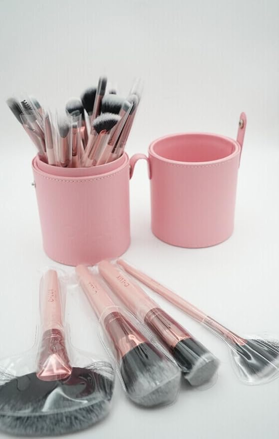 Lucky Day 24-Piece Makeup Brush Set - Rose Gold Design, Soft Synthetic Bristles, Complete Face and Eye Brushes Kit with Travel-Friendly Holder - Ideal for Beginners, Professionals & Gift Giving
