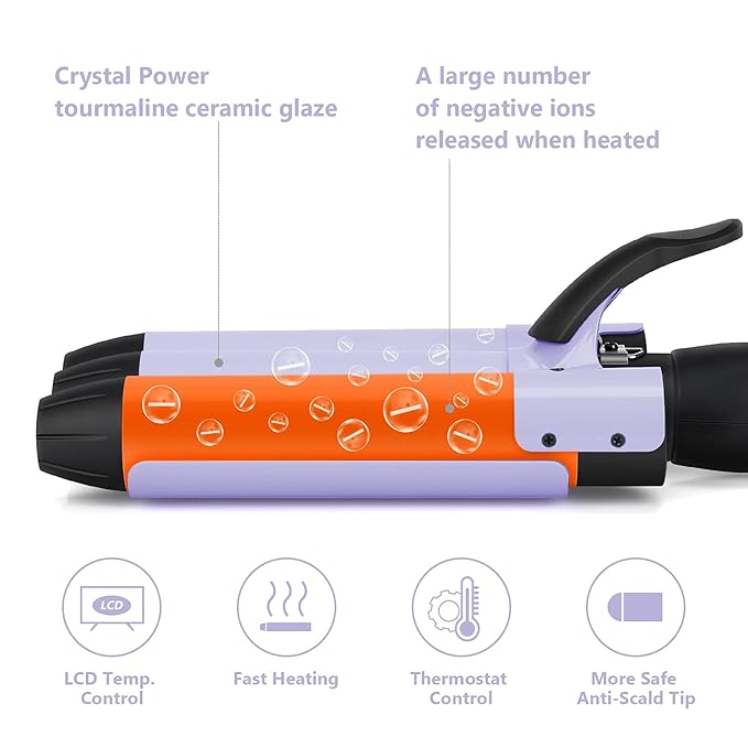32mm (1.25") Mermaid Beach Waves Curling Iron, Aima Beauty Hair Waver 3 Barrel, Mermaid Big Wave Waver Iron with Adjustable Temperature, Durable, Heats Up Quickly (Purple)