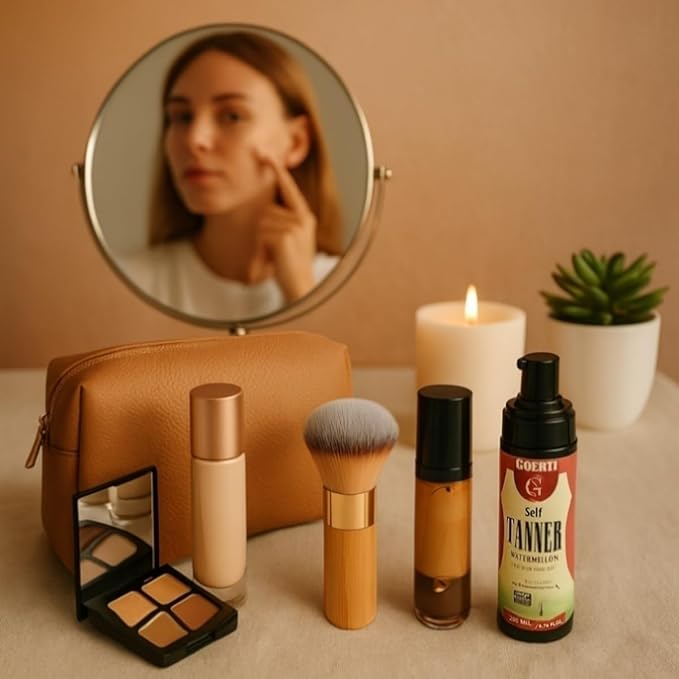 Kabuki Self Tanning Brush - Ultra Soft Kabuki Makeup Brush for Face & Body, Flawless Streak-Free Self Tanner Applicator, Powder Foundation, Bronzer, Tanning Mousse & Shimmer Glow - Bamboo Handle