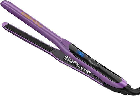 DSHOW 1/2" Flat Iron, Small Flat Iron Hair Straightener for Short Hair, Tourmaline Ceramic Mini Travel Hair Straightener with a Pouch, 6 Temperature, Dual Voltage (Purple)