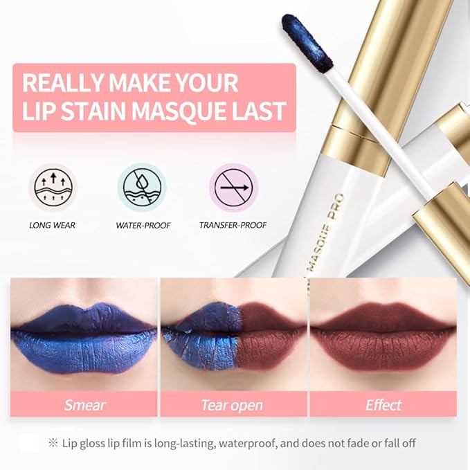 Matte Lip Stain Wipe Off Masque - Peel Off Lip Stain Tattoo,Lip Gloss for All Skin Types, Peel Off Lip Liner Stain Tattoo Long-Lasting Proof Waterproof Smudge(2#+9#, 2Count (Pack of 1))