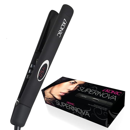 IKonic 100% Tourmaline Ceramic Hair Straightener & Curler– Anti-Static Infrared Ionic 2-in-1 Dual Voltage Flat Iron –1” Floating Plates, Adjustable Temp 140–450°F, Frizz-Free & Fast Heat Hair Iron
