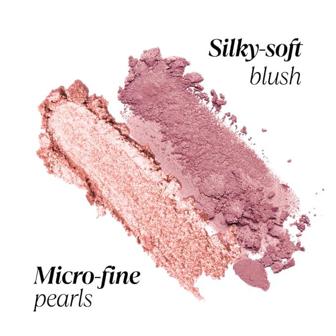 Blush + Brighten Highlighter Duo, Mini Lightweight Blendable Shimmer Blush, High Pigmented Makeup Powder Palettes, Cruelty Free - Don't Hurry, Be Happy!