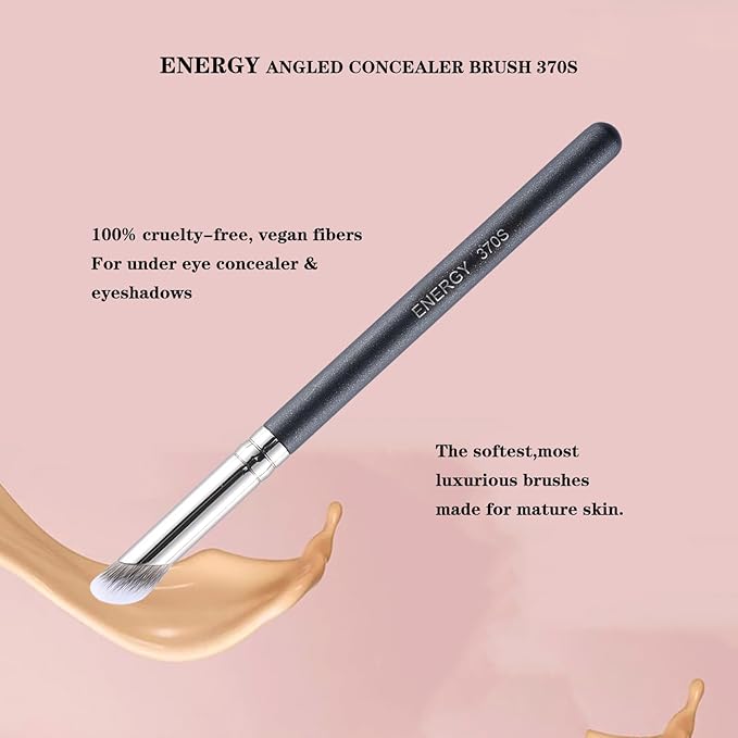 ENERGY Angled Concealer Brush Under Eye Small Nose Contour Brush for Liquid Foundation Cream Concealer Setting Powder Highlighter Blending Buffing Synthetic Vegan Face Brush