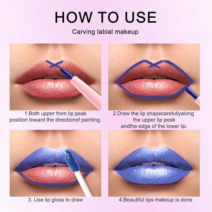 evpct Sky Blue Metallic Glitter Lip Liner and Lipstick Combo Lip Gloss Stain Set Makeup for Women Long Lasting Waterproof 24, Sky Blue Metallic Shimmer Frosted Iridescent Glossy Liquid Lipstick 24