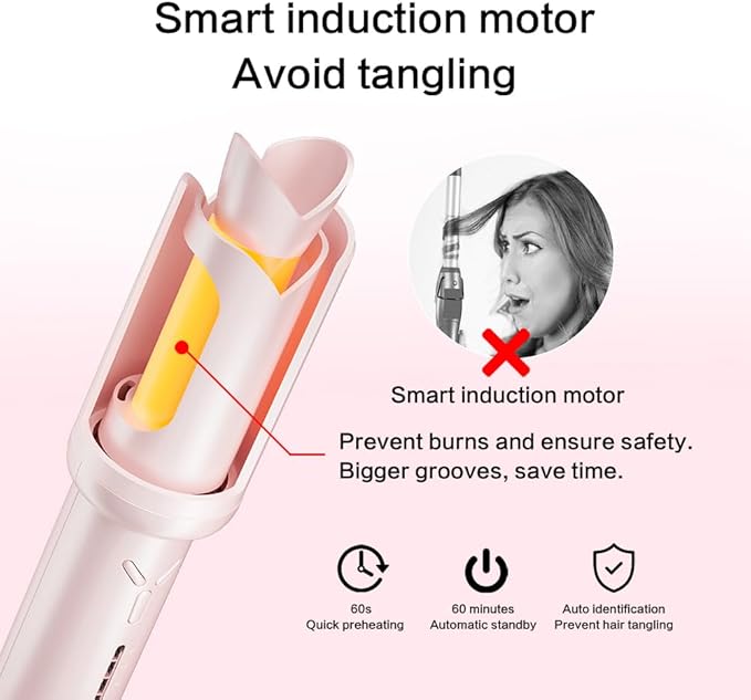 Automatic Curling Iron - Cordless Hair Curler, 1 inch Hair Curling Iron for Hair Styling,Intelligent Temperature Control, 360° Full Cover Anti-scalding, Suitable for Home, Travel (Pink)