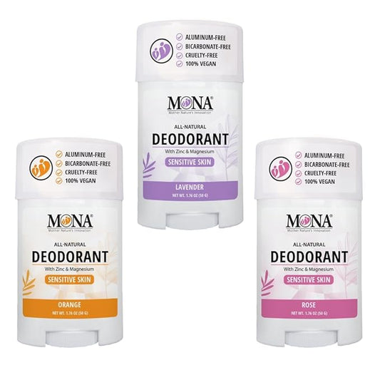 MONA BRANDS All Natural Deodorant For Women & Men | For Sensitive Skin | No Aluminum or Baking Soda | (3-Pack VARIETY-1 1.76 Oz each)