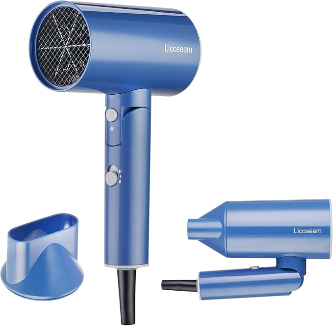 Hair Dryer, 1600W Small Foldable Hair Blow Dryer, Fast Drying Compact Hair Dryer, Blue