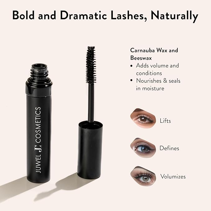 Juwel Cosmetics XL Black Mascara, Volumizing and Lengthening, Long-Wear Waterproof High-definition Formula with Carnauba Wax and Beeswax, pH Balanced for Sensitive Eyes, Paraben-free, 10ml