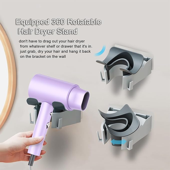 Salon Styling Hair Dryer with Wall Holder【Blue Light Negative Ions】 Fast Drying，High Power HairDryer for Home & Travel【Equipped 360 Rotatable Blow Dryer Stand 】 110V Matte Texture - Pearly White