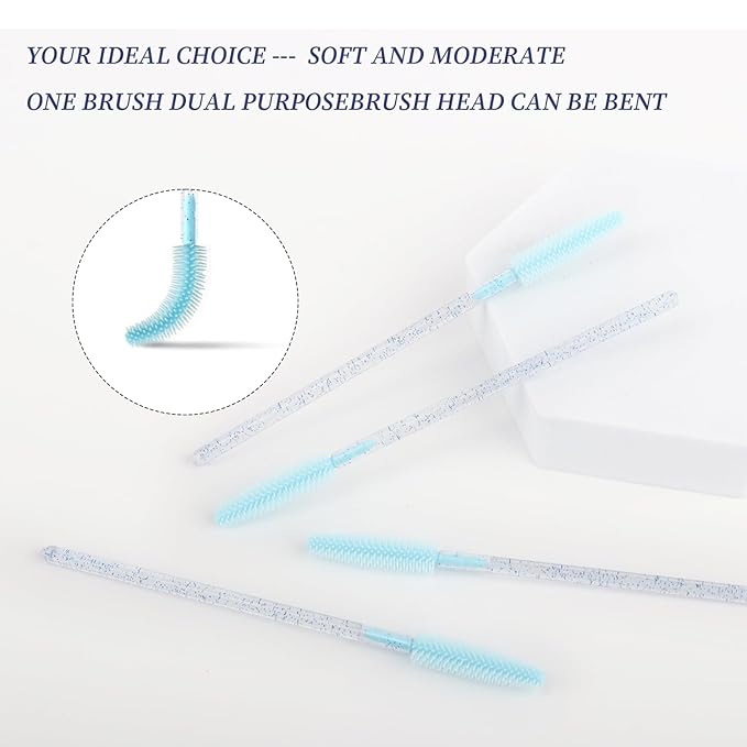 MyAoKuE-UP 100pcs Silicone Mascara Wands Disposable Eyelash Brushes Wand for Extension Makeup Brush Tool Bulk (Silicone Crystal Blue)