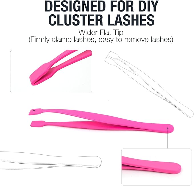 Lash Cluster Tweezers for DIY Individual Eyelash Clusters Tools with Case, Applicator for Mistake-Proof Artificial Lash Placement–Ergonomically Designed Handle Easy for beginner Blunt Design Safe Use