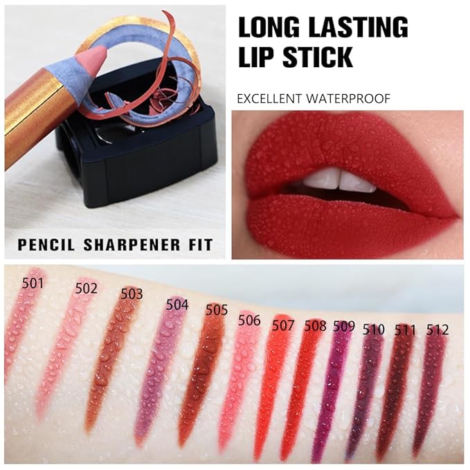 Wine Red Matte Lipstick Pencil for Women Lip Liner and Lip Stain, Long Lasting Waterproof labiales mate 24 horas, originales pintalabios permanente 24 horas with Sharpener Easy to Apply Shade 508