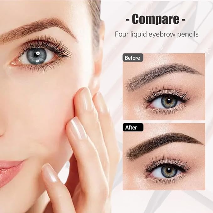 Microblading Eyebrow Pen, 2025 New Premium Waterproof Eyebrow Pencil, Eye Brow Pen with 4 Tip, Long-Lasting Natural Magic Eyebrow Makeup Fine Stroke Contouring Pencil Stay on All Day (Dark Brown)