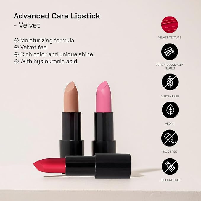 Radiant Professional Advanced Care Lipstick - Ultra Nourishing, Moisturizing Long Lasting Matte Lipstick With Vitamin E- UVA UVB Filters - VELVET (18 CHERRY – VIVID TRUE RED)