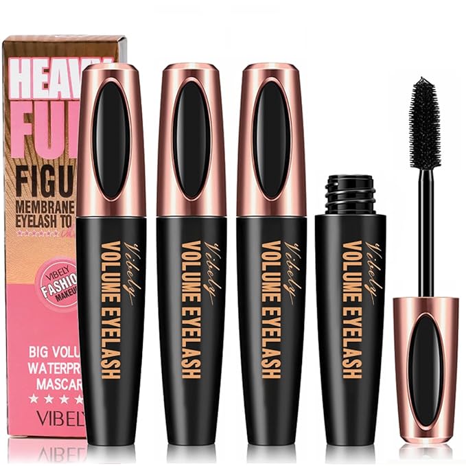 Silk Fiber Lash Mascara Smudge-Proof Extension Voluminous Fiber Mascara Natural & Waterproof Long-Lasting No Flaking/No Clumping (3 Packs)