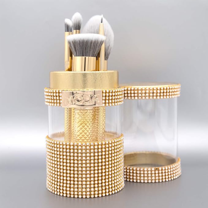 MODA Metallics 6-Piece Full Face Makeup Brush Set – Gold Vegan Cosmetic Brushes for Foundation, Highlight, Eyes & More