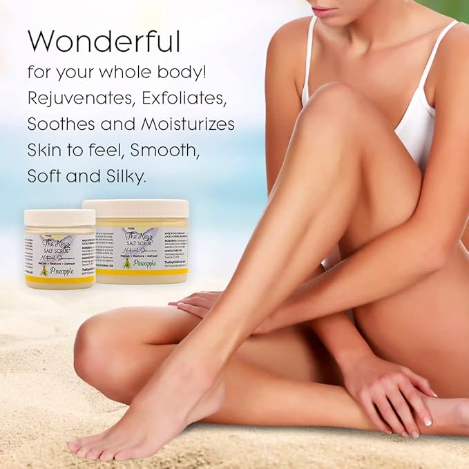 The Keys Salt Scrub -Sea Salt Scrub - Exfoliating Body Scrub with Wooden Spoon - Moisturizing Exfoliator for Hands, Foot, Bath, (Pineapple) (12 Fl Oz (Pack of 3), Pineapple)