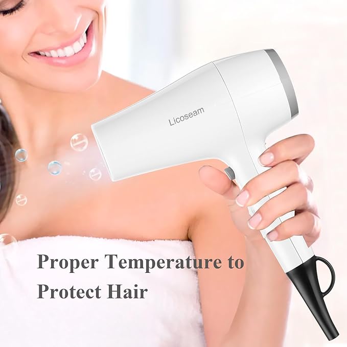 Hair Dryer, 1875W Compact Hair Blow Dryer, with Diffuser and Concentrator, White