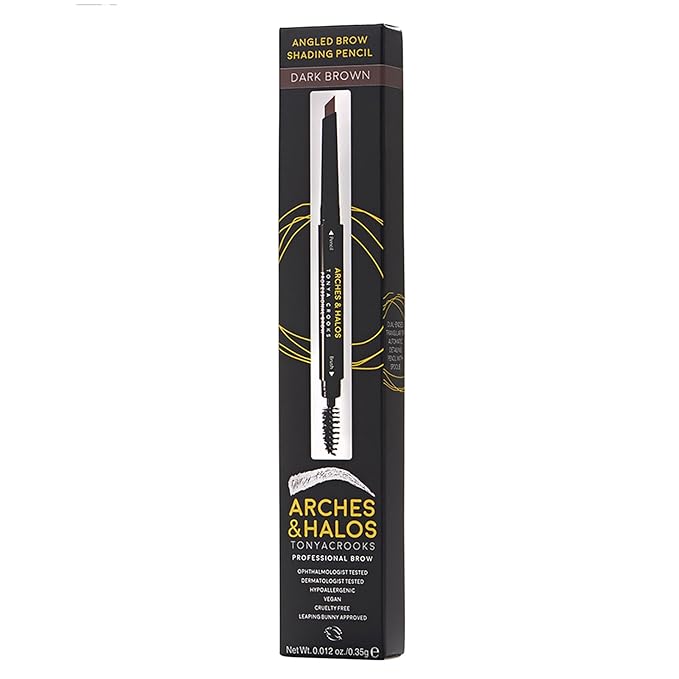 Arches & Halos Angled Brow Shading Pencil - Double Sided Eyebrow Filler and Spoolie - Angled Brush Design for Precise Shaping and Styling - Buildable, Easy Blend Pigment - Dark Brown - 0.012 oz