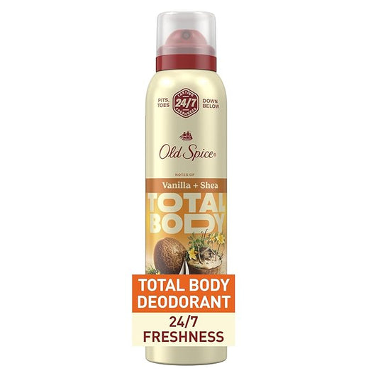 Old Spice Whole Body Deodorant Spray for Men, Aluminum Free, Vanilla + Shea Scent, 24/7 Odor Protection, 24/7 Lasting Freshness, Dermatologist Tested, Gentle on Skin, Safe to Use All Over, 3.5 oz