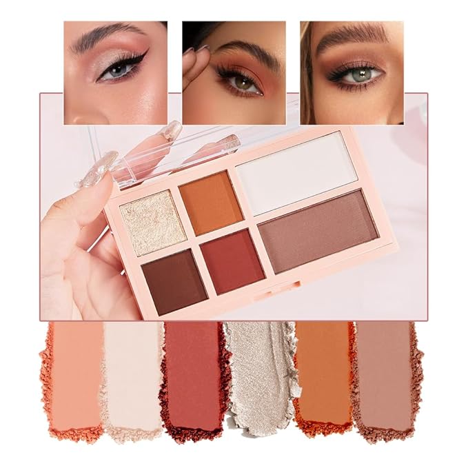 6 Colors Velvety Smooth Eyeshadow Palette, Neutral Nude Eye Shadow Matte & Shimmer Shades, Highly Pigmented Waterproof Long-Lasting Travel-Friendly Daily Eye Makeup Palette for Women, 3#