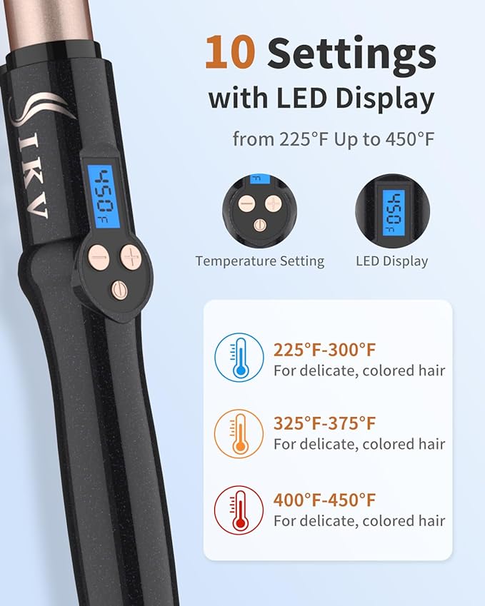 1 Inch Curling Wand Long Barrel, Dual Voltage Hair Curling Iron Wand Ceramic for Long Hair,10 Adjustable Temp