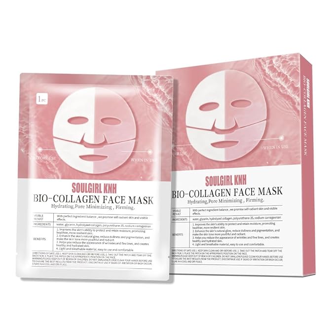 Bio-Collagen Collagen Face Mask, 5 Pack Korean Skincare Facial Collagen Lifting Hydrogel Masks, Pore Minimizing, Reduce Wrinkles, Overnight Hydrating,Enhanced Skin Elasticity