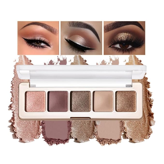 5-Color Eyeshadow Palette, Shimmer Earth Tones with Matte & Highlight Shades, Silky Smooth Texture, Brightening & Contouring Eye Makeup, Compact Design with, Charming Eye Look-4#